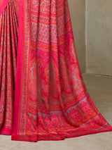 Rani pink floral printed crepe silk casual saree