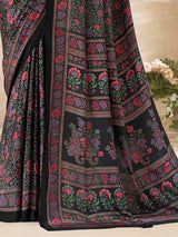 Black floral printed crepe silk timeless casual wear saree for women