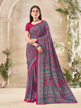 Wine floral printed crepe silk elegant casual wear saree for women