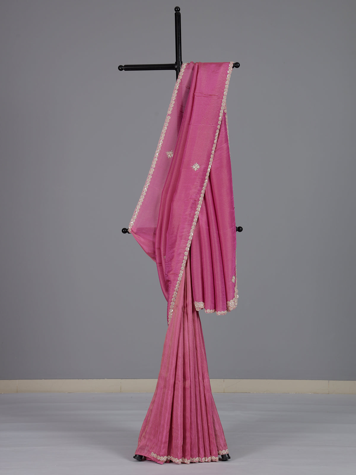 Designer rani pink festive dola tissue silk saree for women