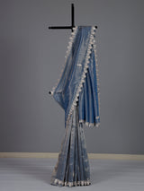 Elegant stone blue tissue silk saree for reception and party
