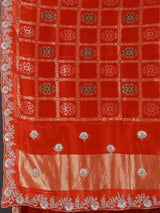Designer reddish orange dola silk saree for wedding functions