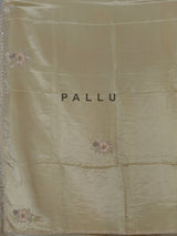 Cream shimmer dola silk festive saree with elegant handcrafted detailing