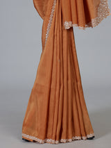 Rust orange shimmer dola silk saree for festive celebrations