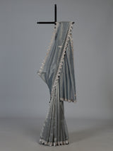 Pastel grey designer tissue silk saree with luxurious festive craftsmanship