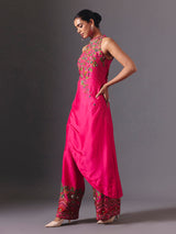 Rani pink silk designer floral palazzo suit with elegant embellishments
