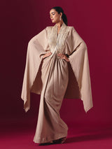 Beige soft georgette designer indowestern festive suit with zari
