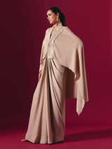 Beige soft georgette designer indowestern festive suit with zari