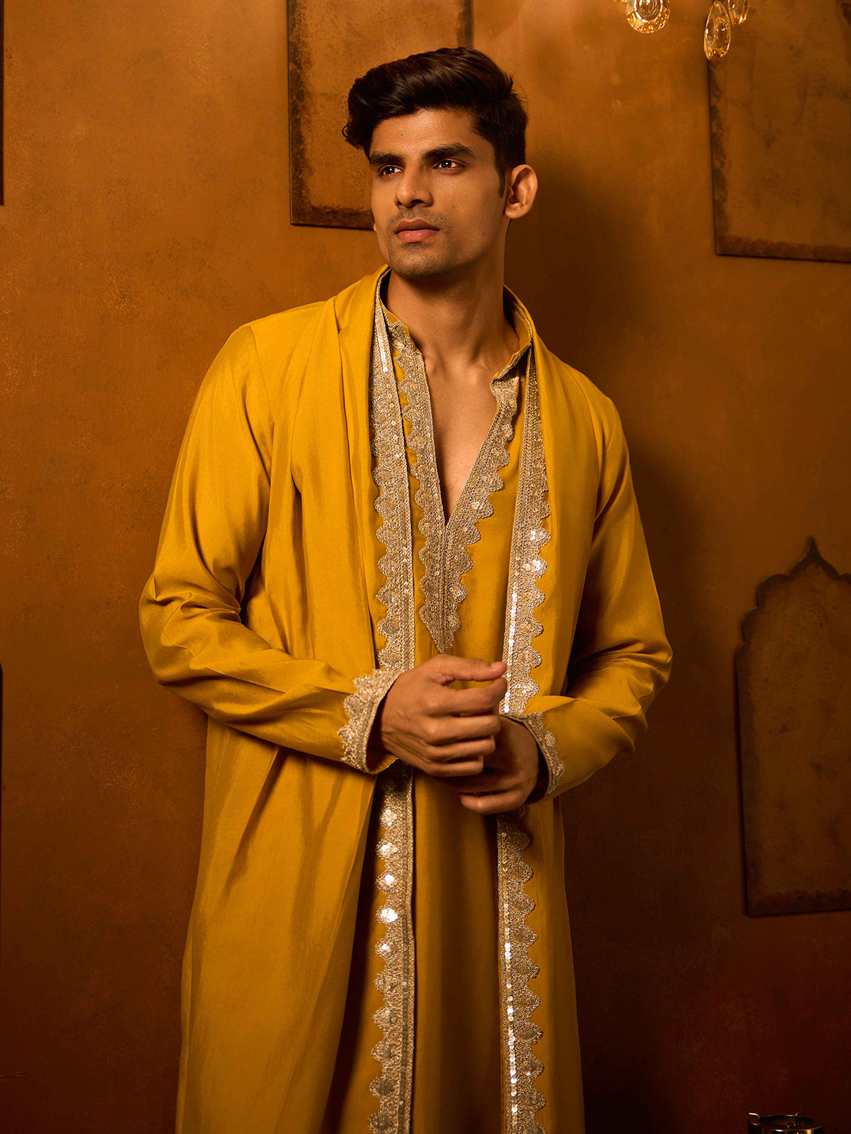 Mustard yellow royal terry rayon haldi kurta suit