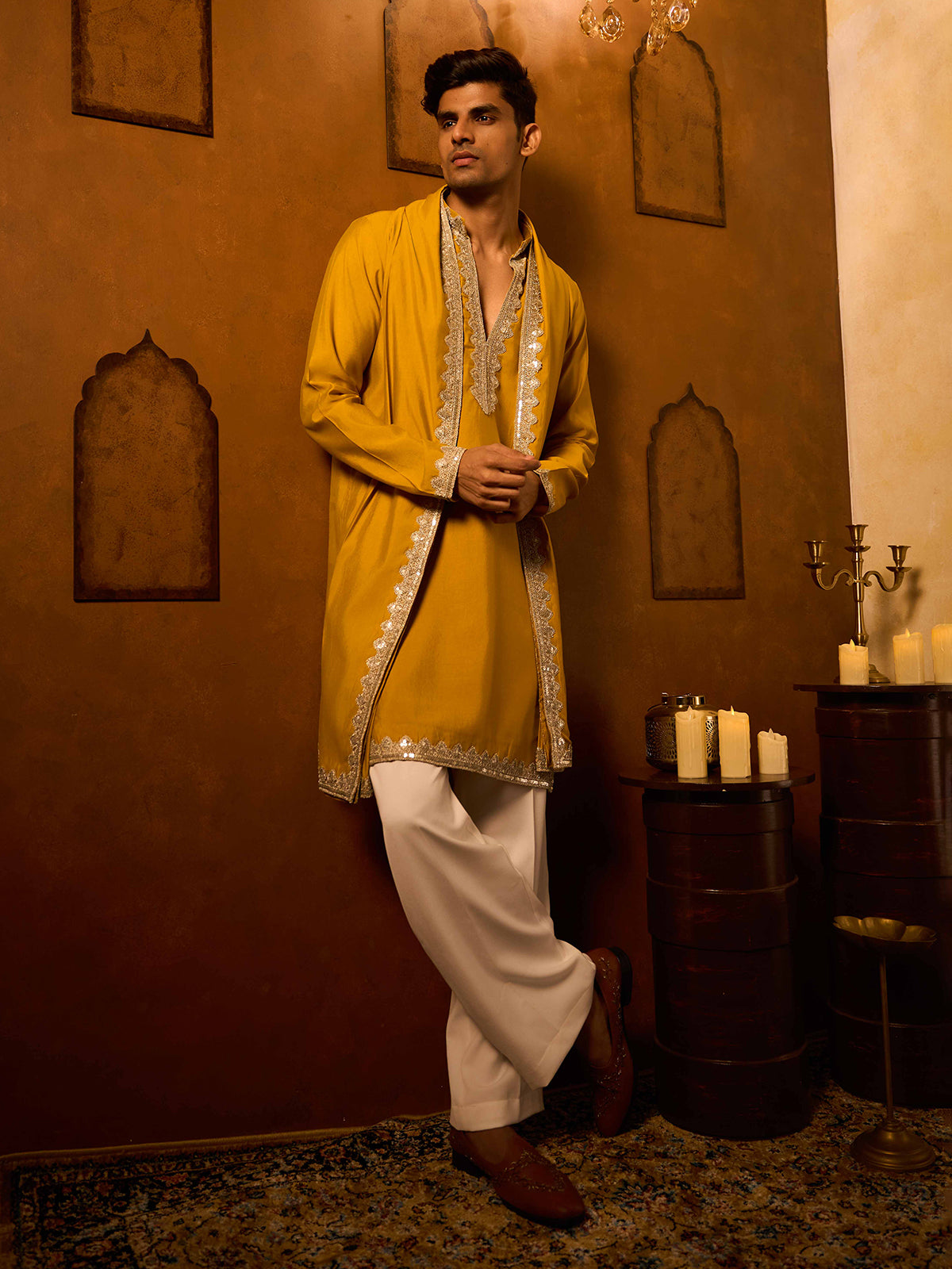 Mustard yellow royal terry rayon haldi kurta suit