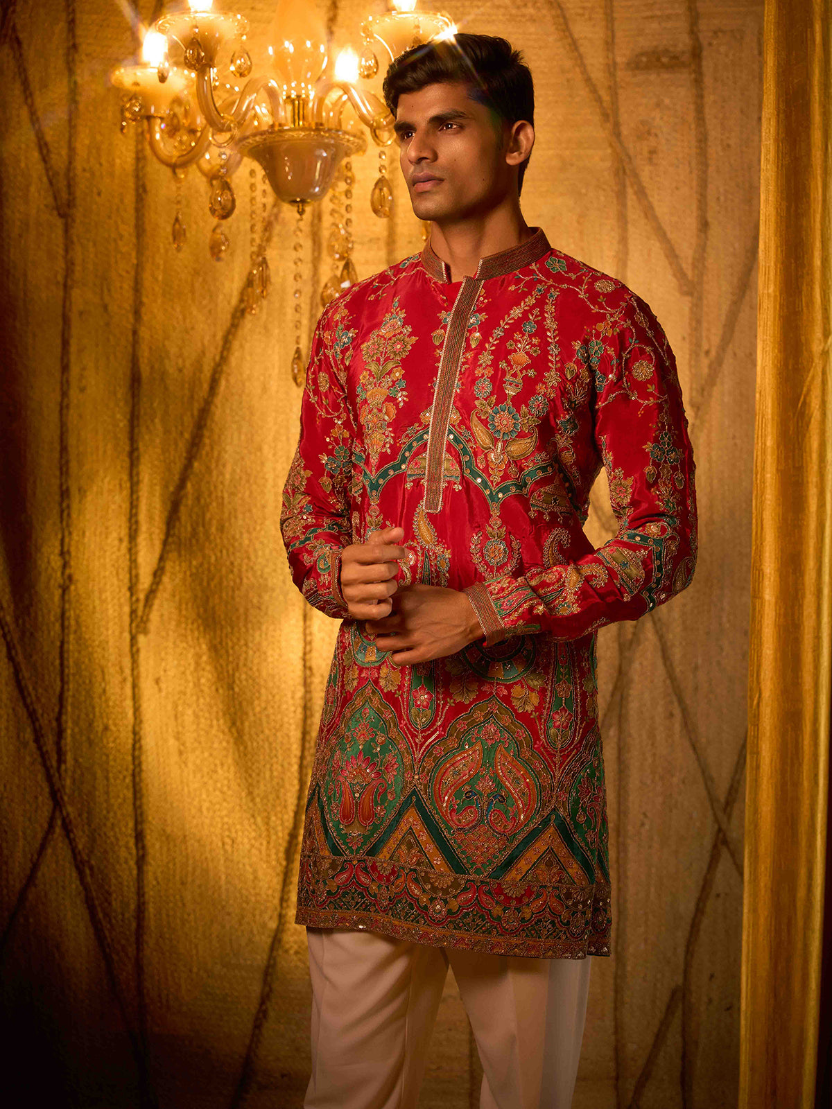 Red heritage viscose festive designer kurta suit