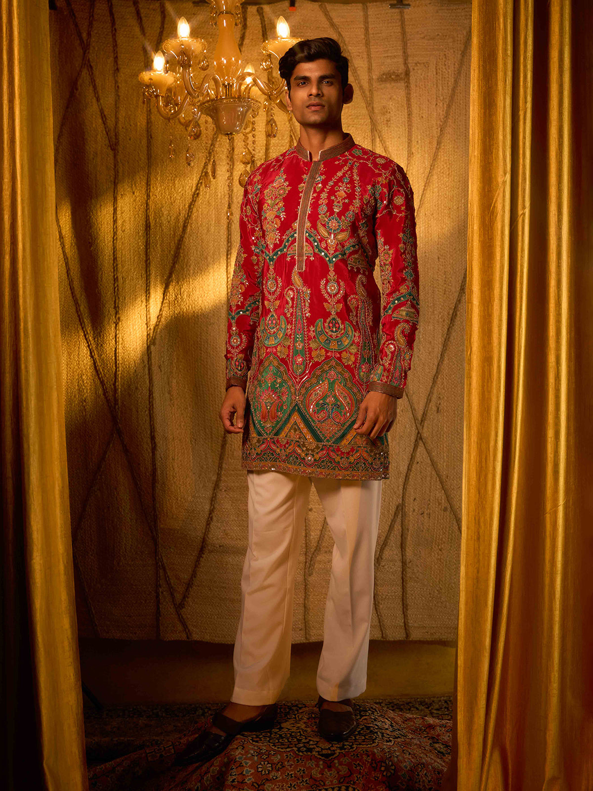 Red heritage viscose festive designer kurta suit