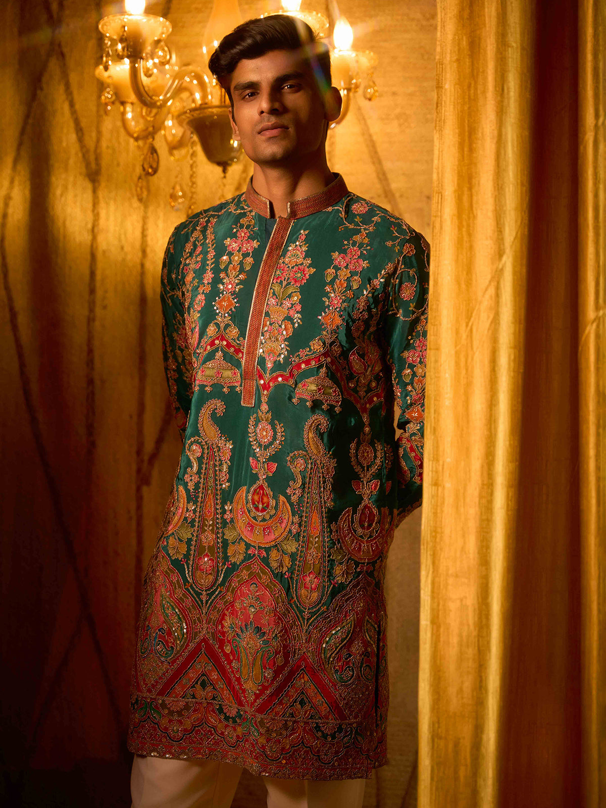 Teal blue royal paisley viscose kurta pajama