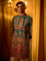 Teal blue royal paisley viscose kurta pajama