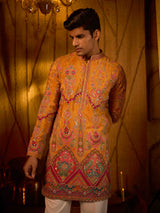 Yellow viscose festive celebration kurta for men