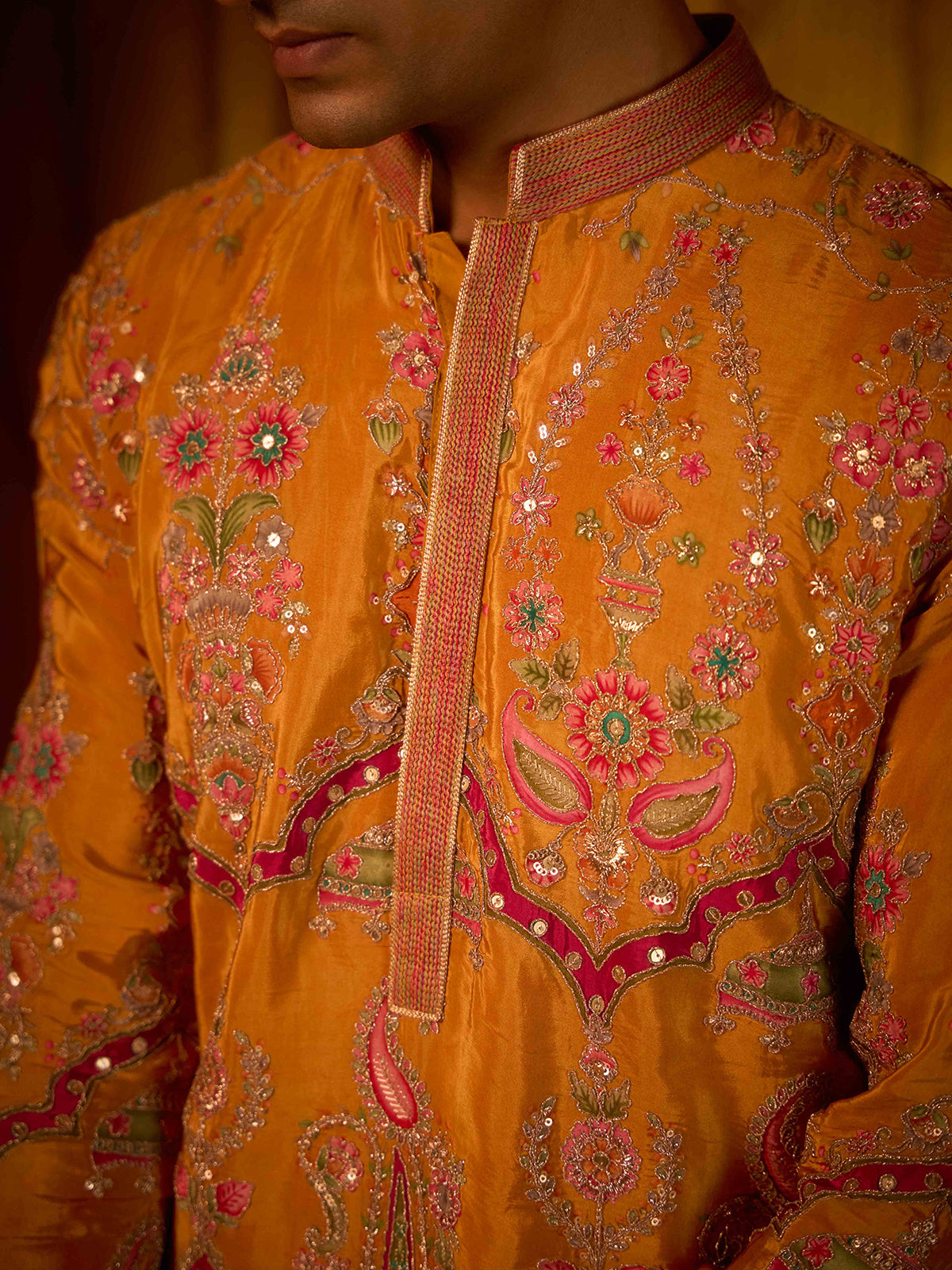 Yellow viscose festive celebration kurta for men