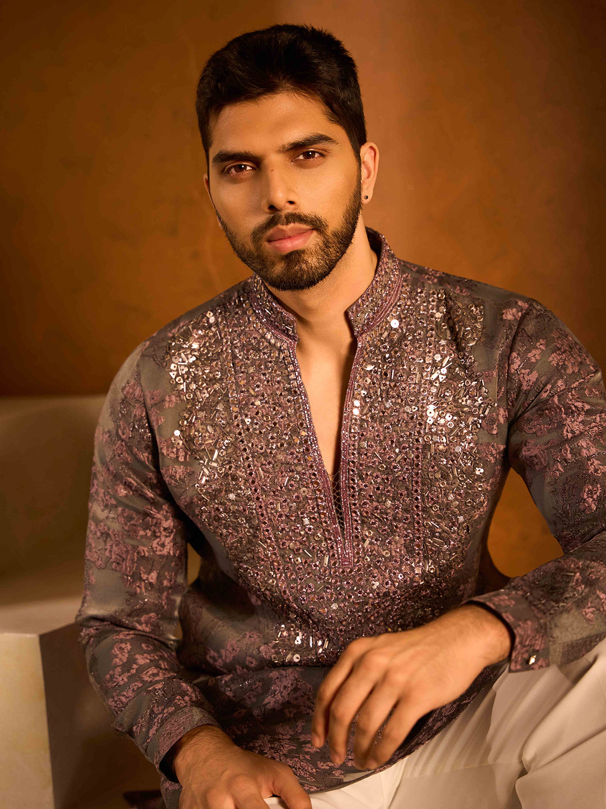 Grey imported terry rayon aabla embroidered designer kurta suit