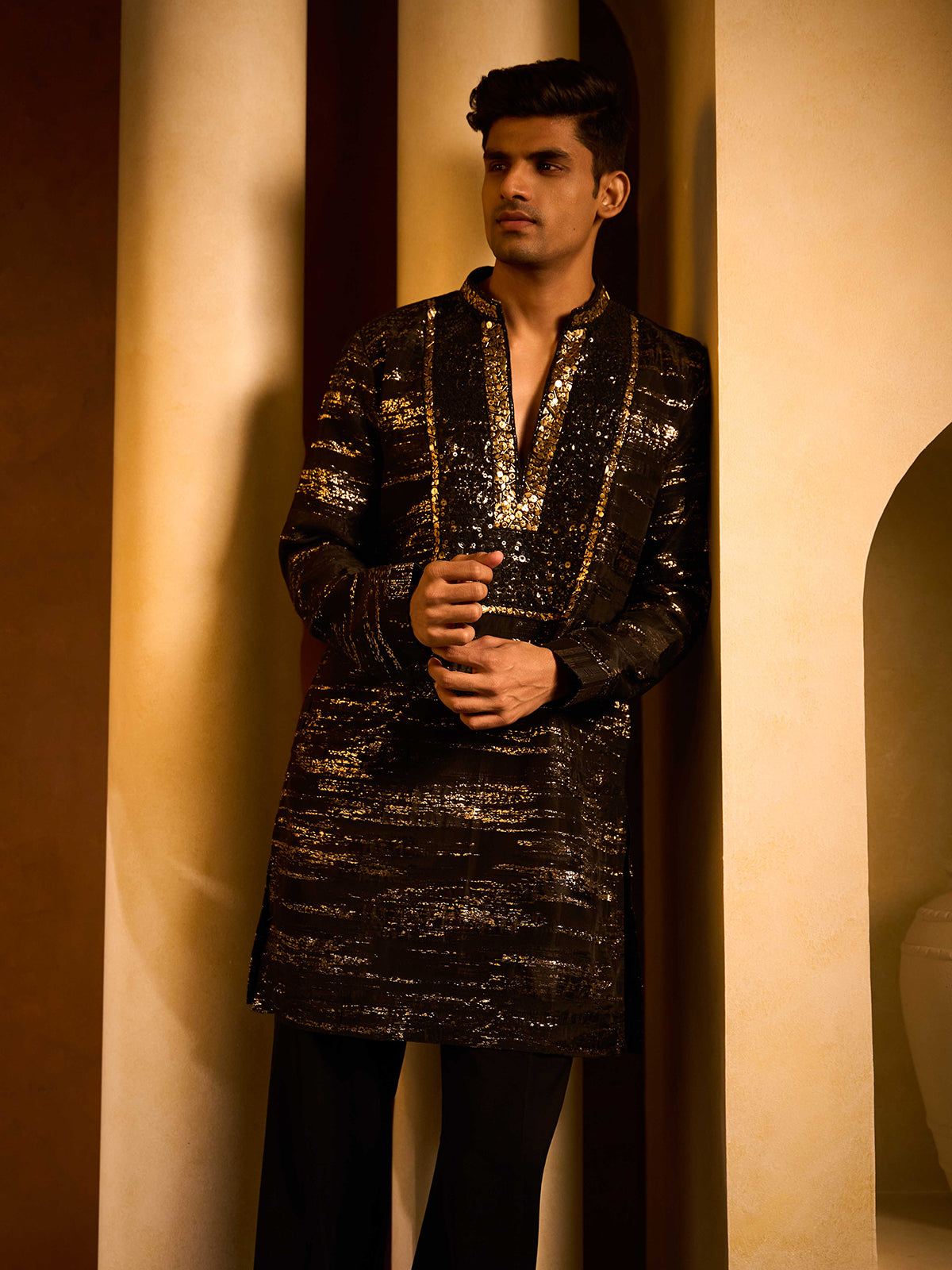 Black printed imported terry rayon festive designer kurta pajama