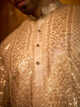 Soft ivory tissue silk woven jaal designer kurta