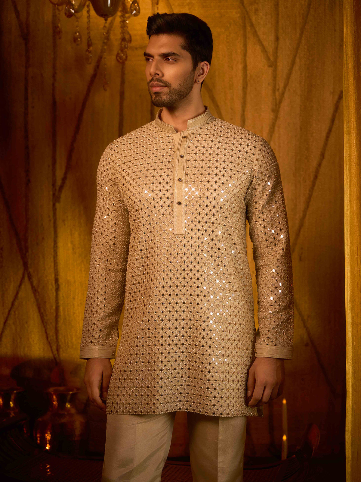 Off white embroidered tissue silk premium kurta suit