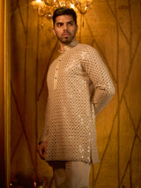 Off white embroidered tissue silk premium kurta suit