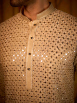 Off white embroidered tissue silk premium kurta suit