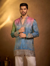 Blue shaded tissue silk designer festive kurta pajama suit