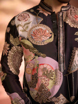 Black printed tissue silk statement ethnic kurta pajama