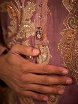 Onion pink tissue silk royal festive kurta ensemble