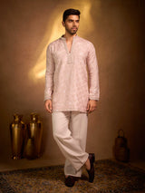 Light lavender tissue silk embroidered kurta suit