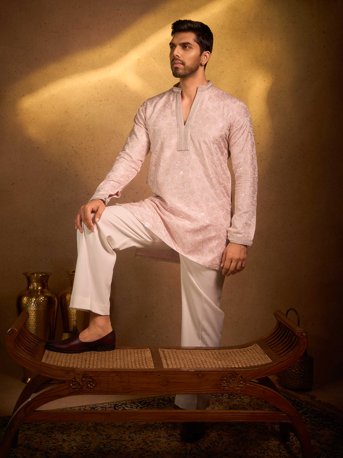Light lavender tissue silk embroidered kurta suit