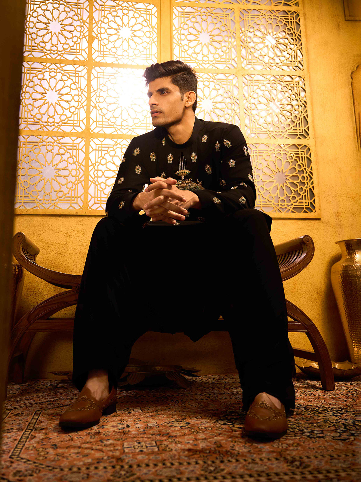 Black terry rayon imperial celebration kurta suit wear