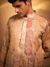 Gold tissue silk luxury festive ethnic attire for men