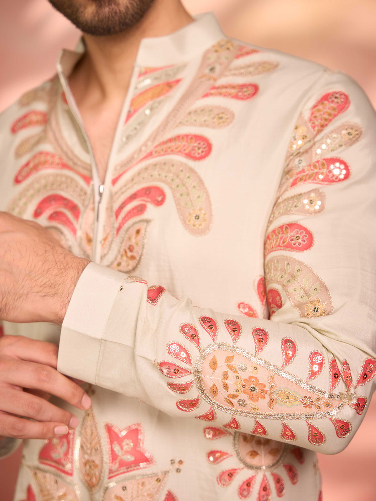 Cream tissue silk heritage celebration kurta pajama