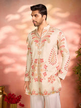 Cream tissue silk heritage celebration kurta pajama
