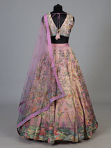Lavender Pichwai printed georgette silk celebration lehenga