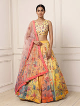 Multi colour heritage Pichwai georgette silk lehenga ensemble