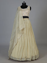 Cream metallic crepe silk designer wedding lehenga ensemble