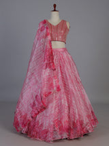 Pink printed georgette festive lehenga statement