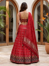Red Bandhani silk heritage festive lehenga attire