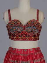 Red Bandhani silk heritage festive lehenga attire