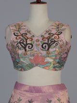 Pink floral printed georgette silk wedding ensemble lehenga choli for women