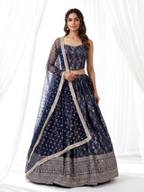 Blue corset inspired cotton silk wedding lehenga attire