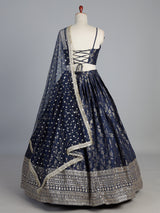Blue corset inspired cotton silk wedding lehenga attire