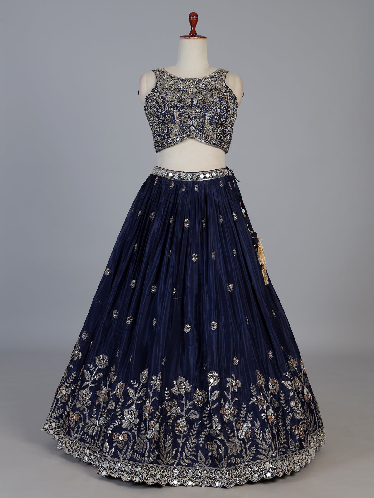 Navy blue embellished silk wedding lehenga choli creation