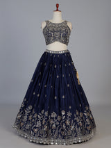 Navy blue embellished silk wedding lehenga choli creation