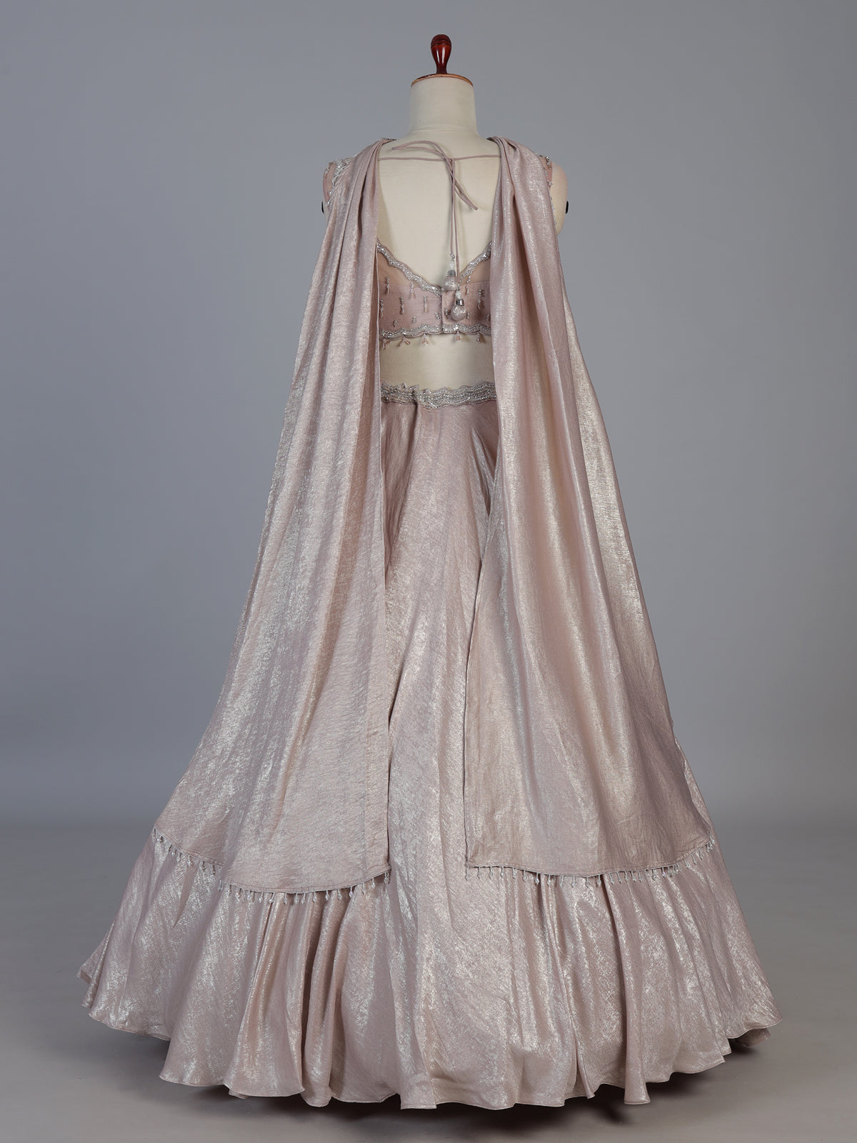Baby pink tissue silk choker festive lehenga choli
