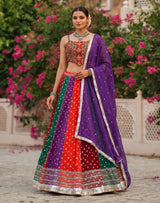 Multi colour printed navratri cotton silk fusion attire lehenga choli