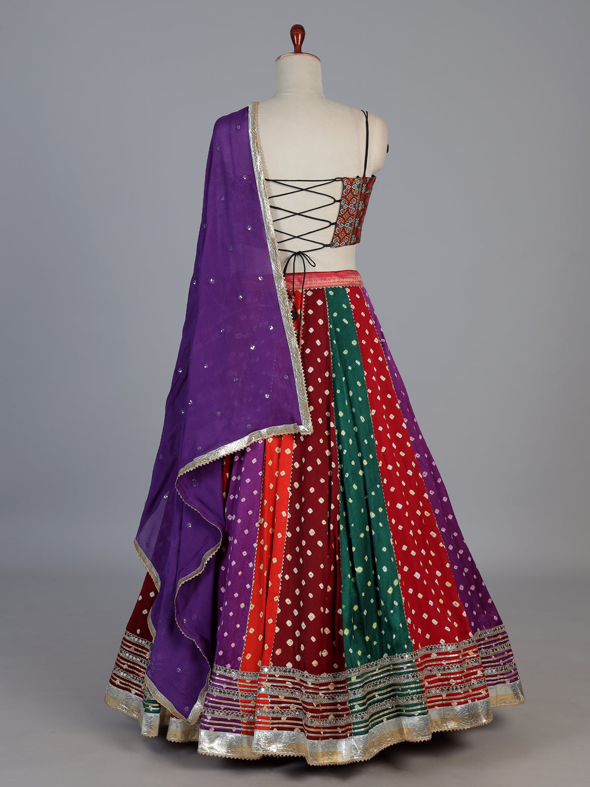 Multi colour printed navratri cotton silk fusion attire lehenga choli