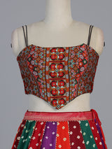 Multi colour printed navratri cotton silk fusion attire lehenga choli